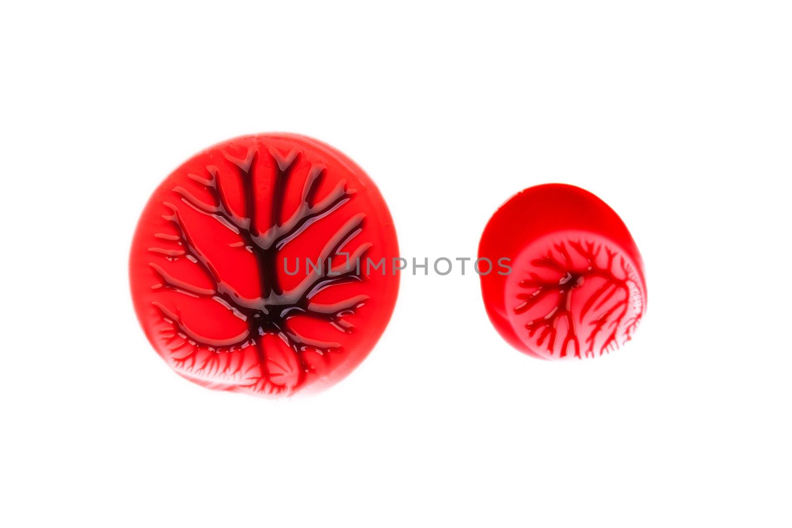 Blood splatter isolated on white background, top view.