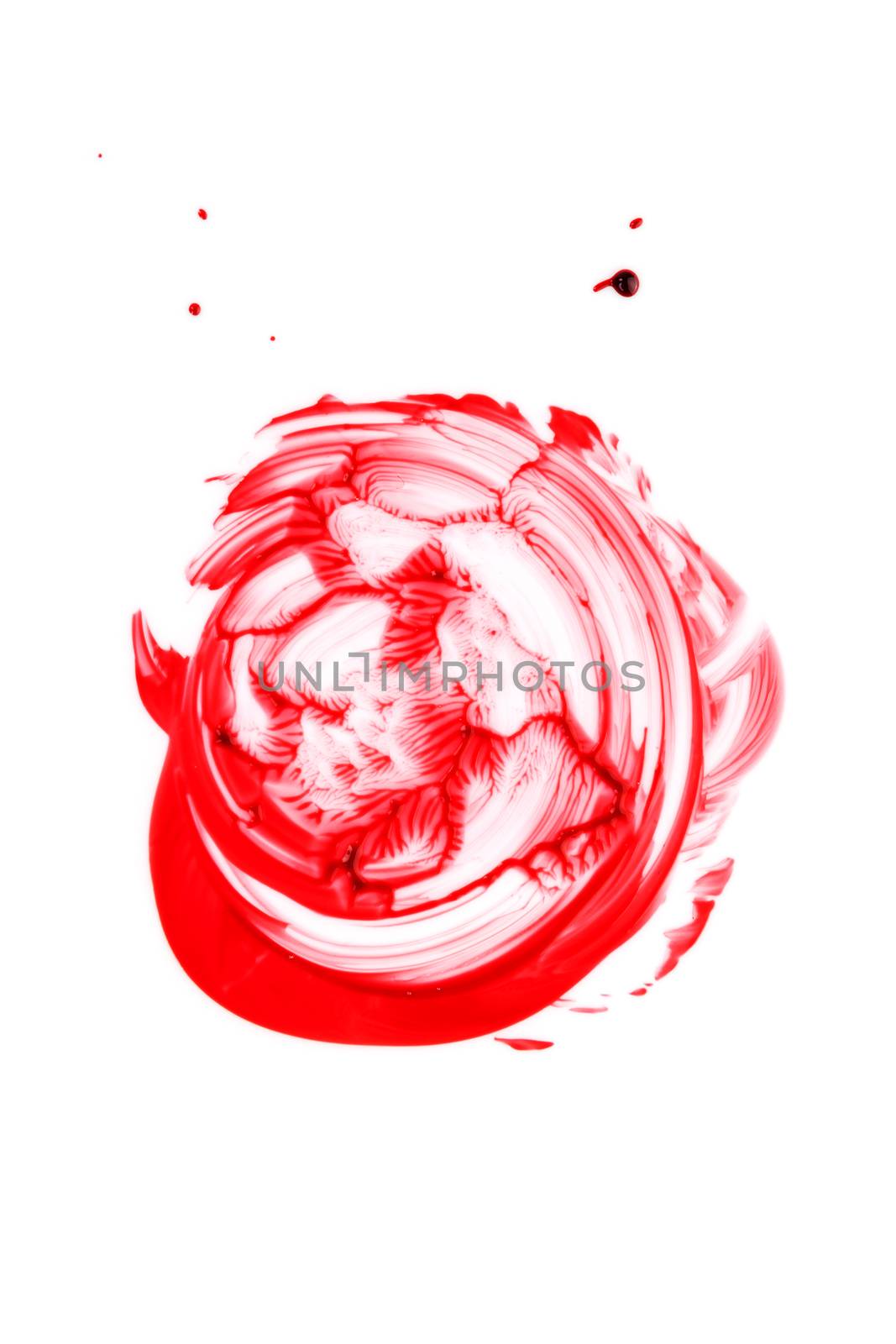 Blood splatter isolated on white background, top view.