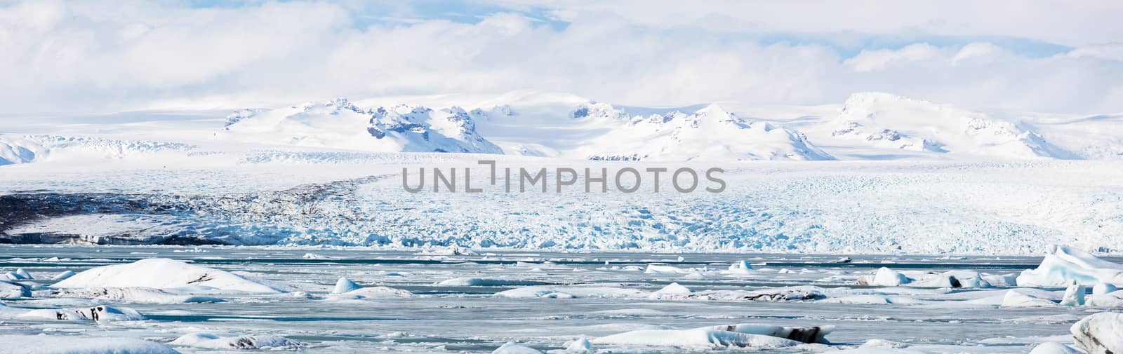 Panorama of vatnajokull Glacier Jokulsarlon lagoon Iceland