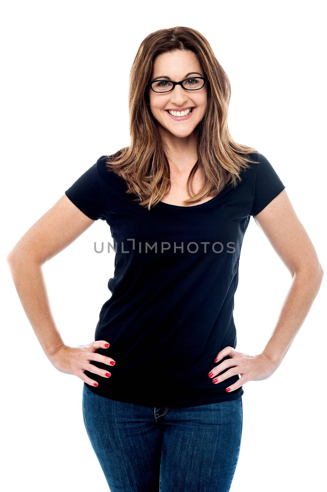 Happy middle aged woman posing style in casuals