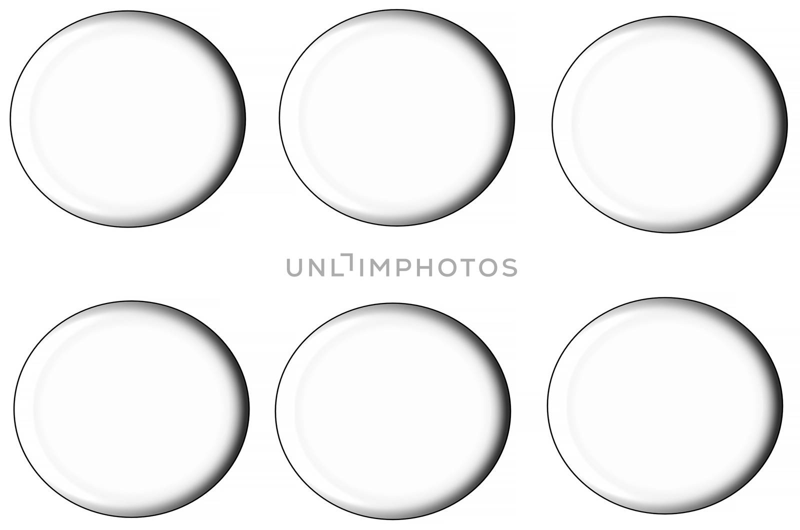 A set of round buttons, rounded and shaded on white ground.