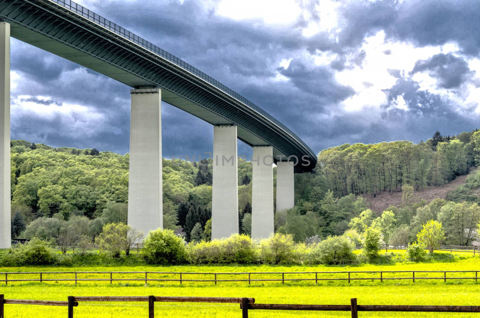 Highway bridge highway A52 over the Ruhr valley. "Mintarder Ruhrtalbridge".