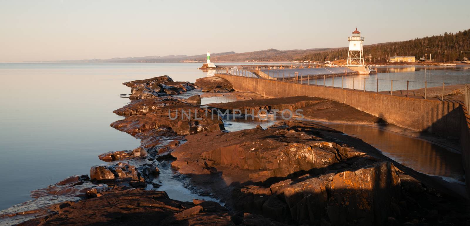 Morning Light Harbor Breakwater Lighthouse Lake Superior Minneso by ChrisBoswell