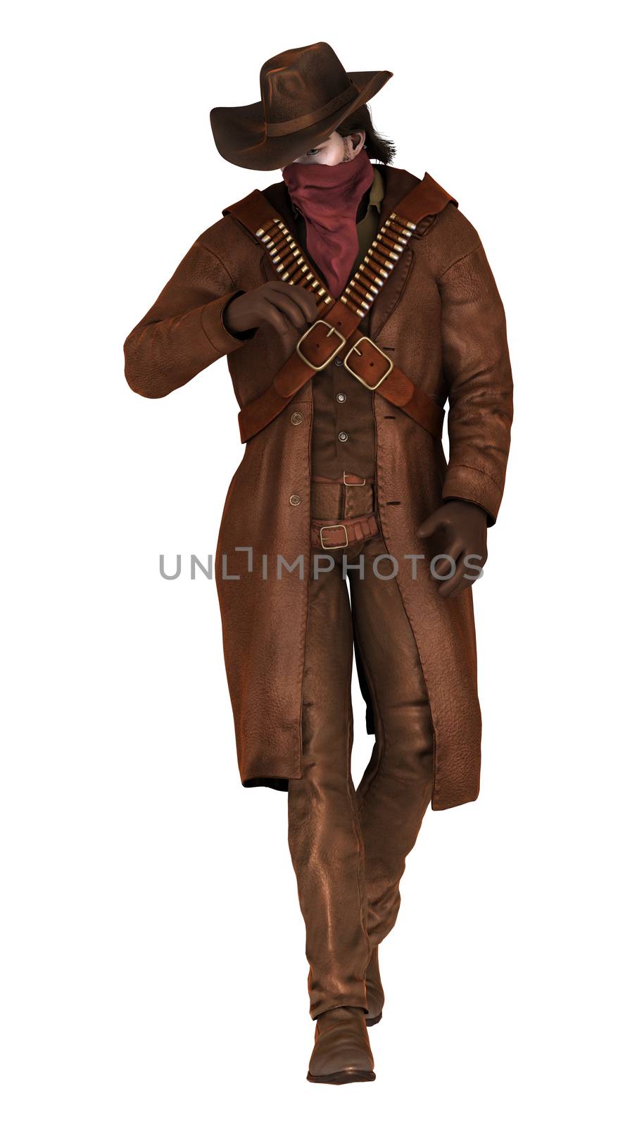 3D digital render of a young handsome cowboy isolated on white background