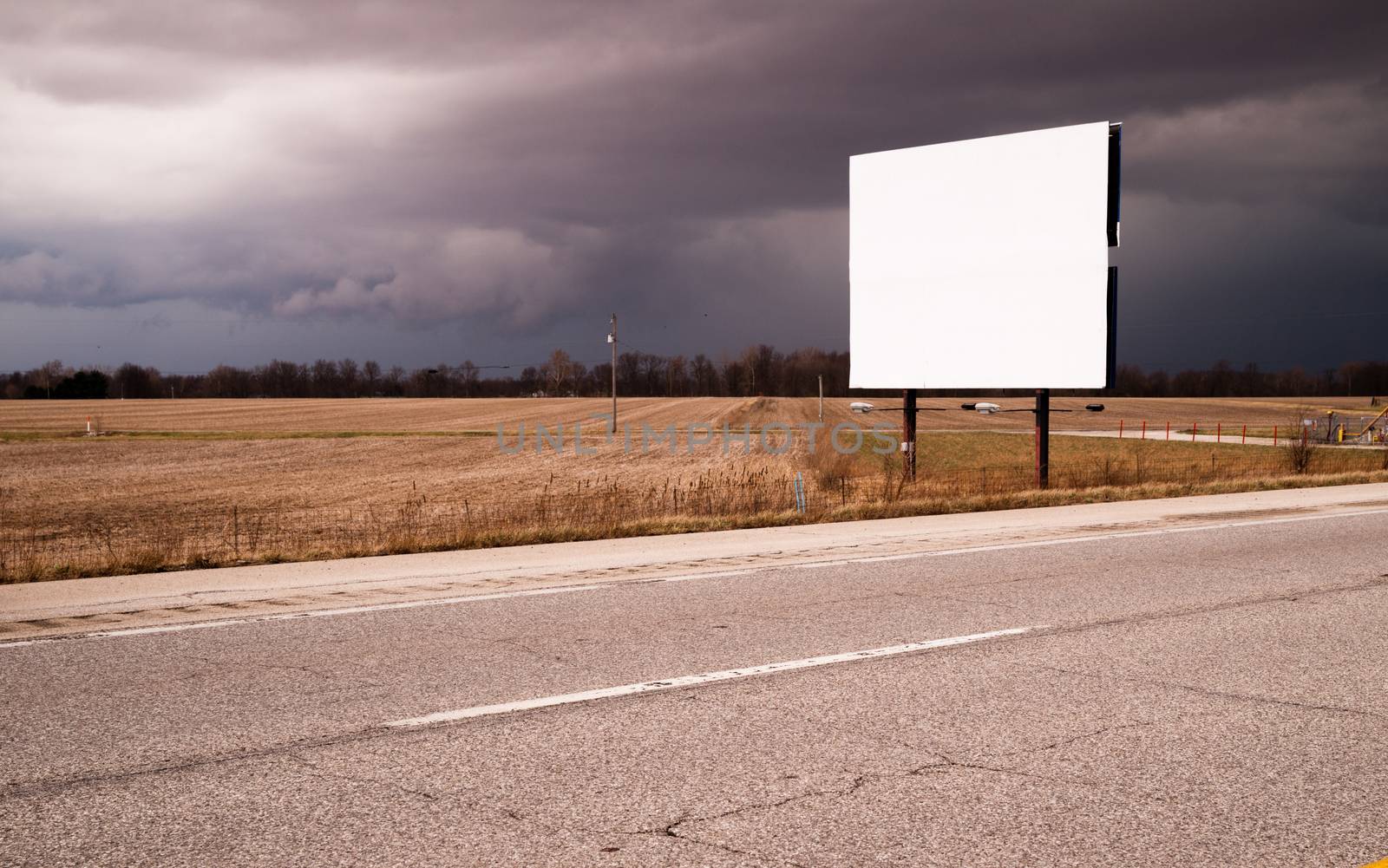 White Blank Billboard Advertising Sign Farm Field Thunder Storm by ChrisBoswell
