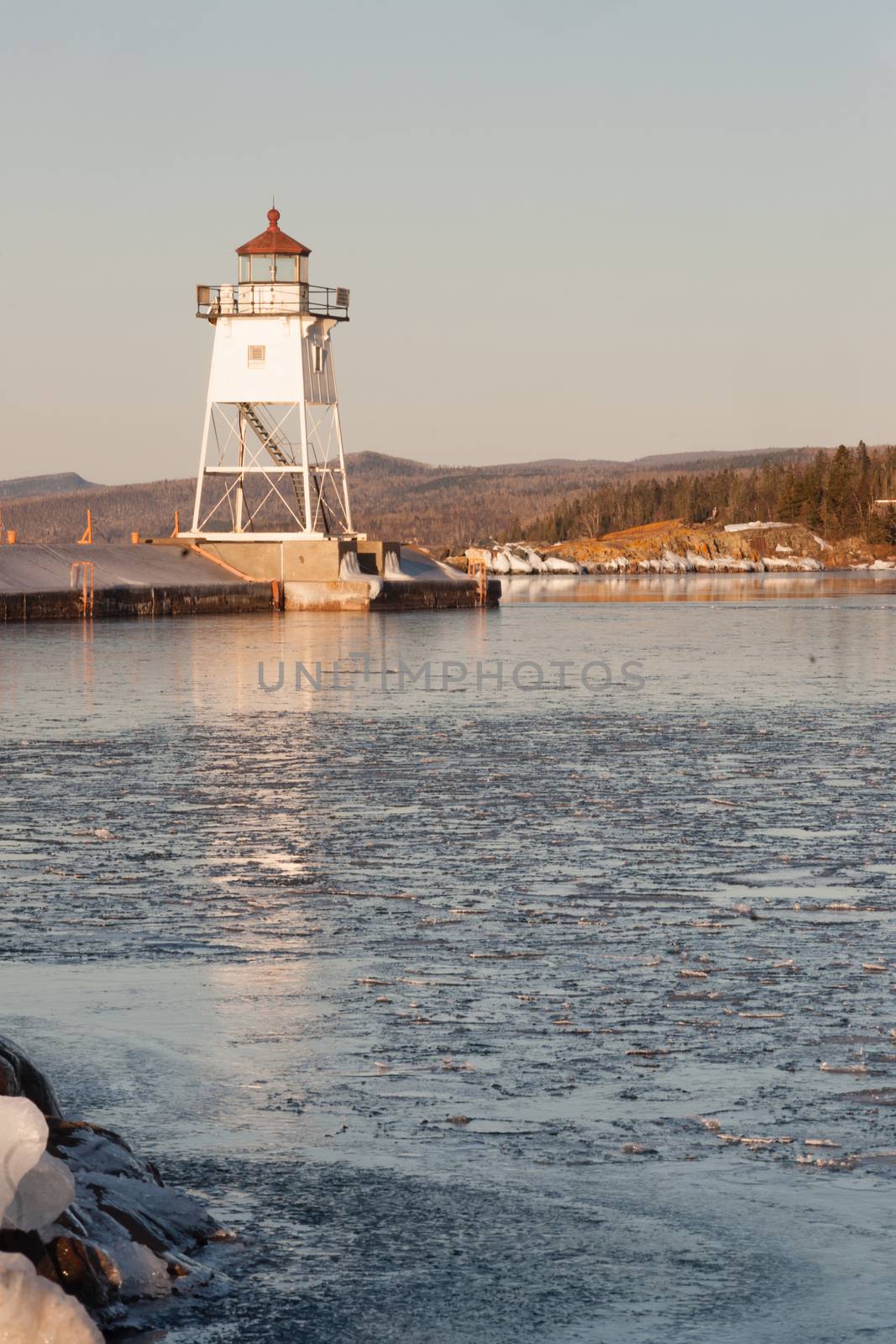 The water is still frozen here in April on Lake Superior