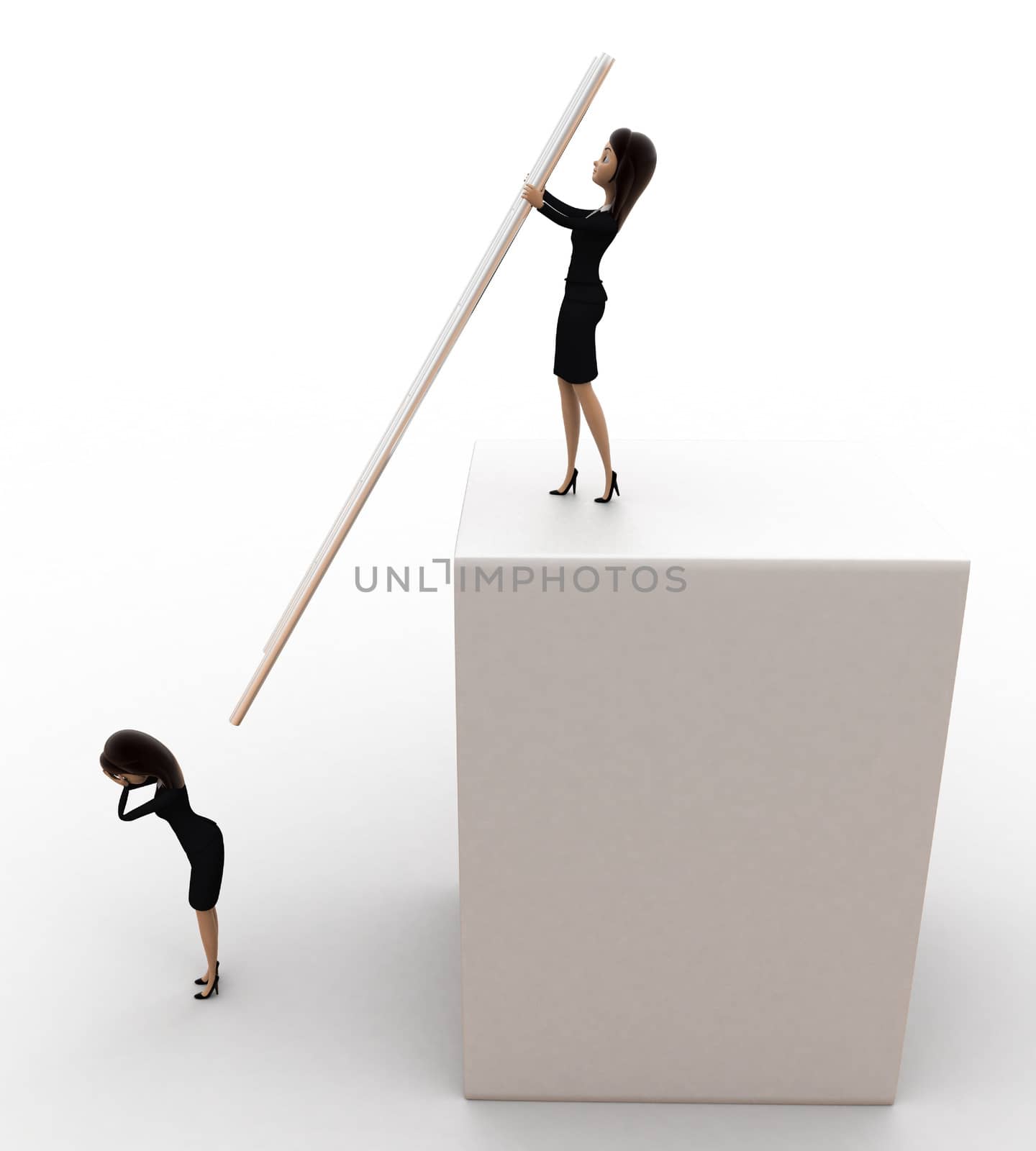 3d woman hit another woman with stairs from height concept by touchmenithin@gmail.com