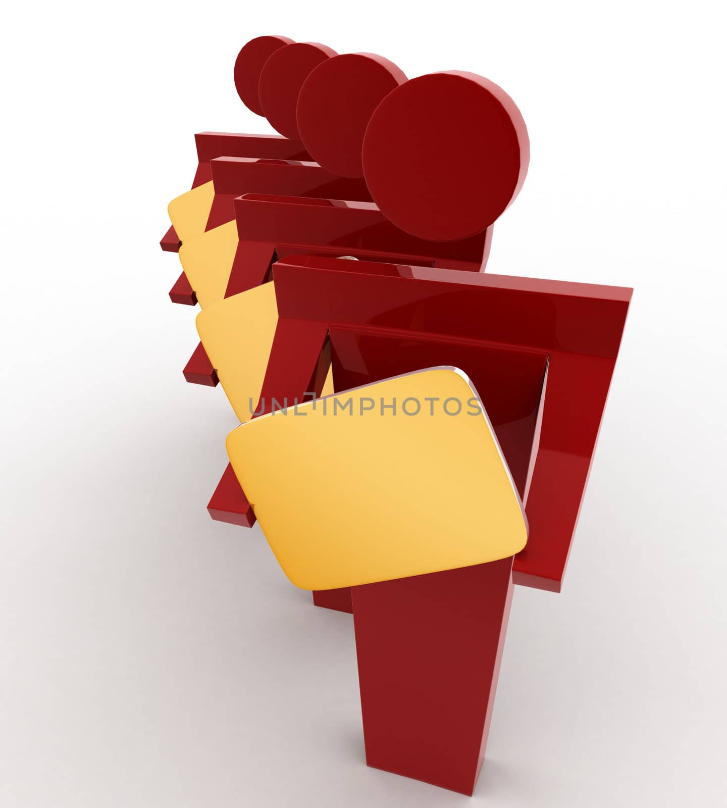 3d man with file folder in hand and standing in queue concept on white background, top angle view