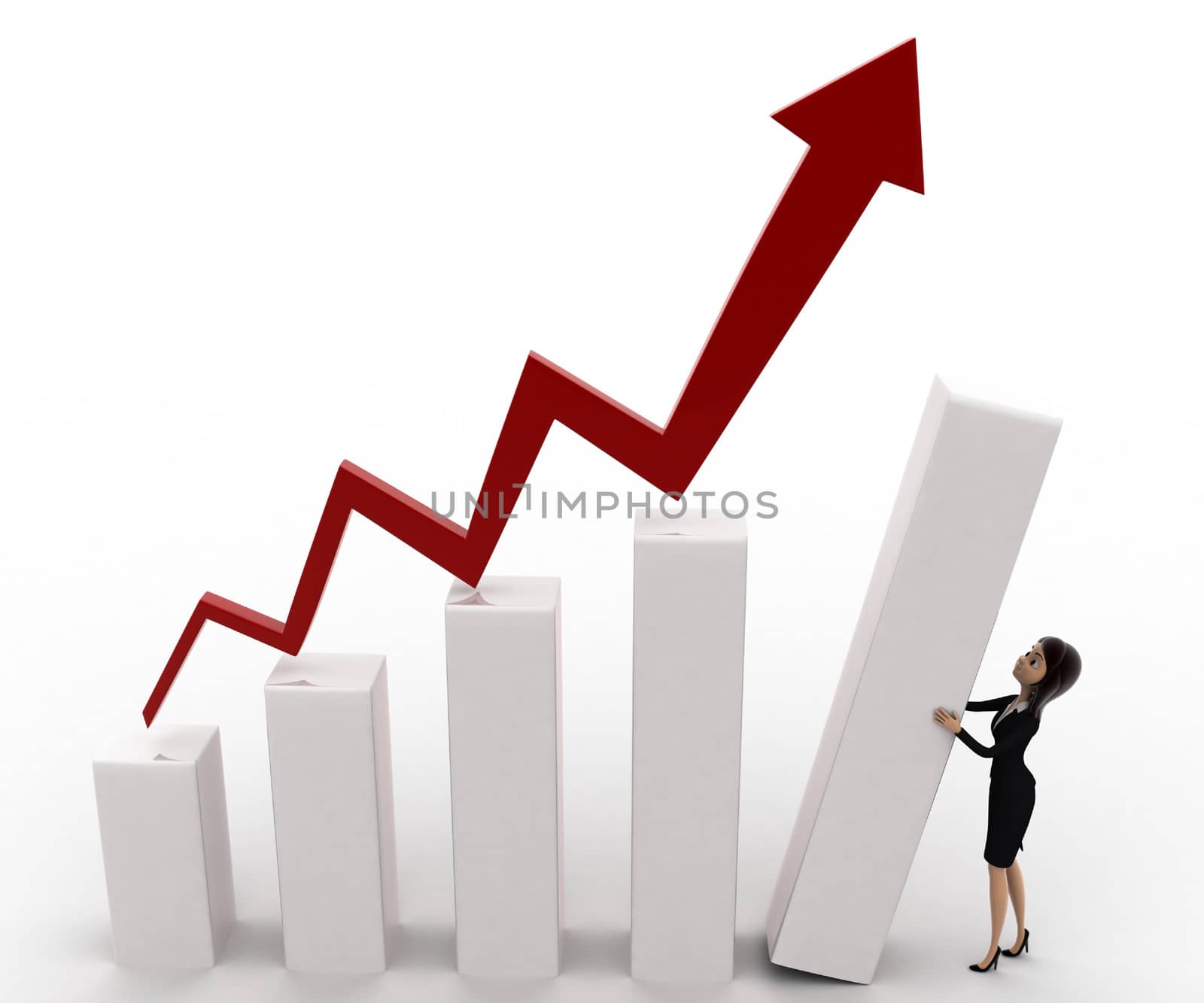 3d woman support falling graph concept by touchmenithin@gmail.com
