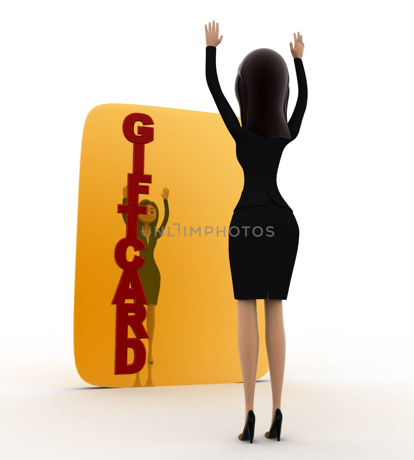 3d woman happy with gift card concept by touchmenithin@gmail.com