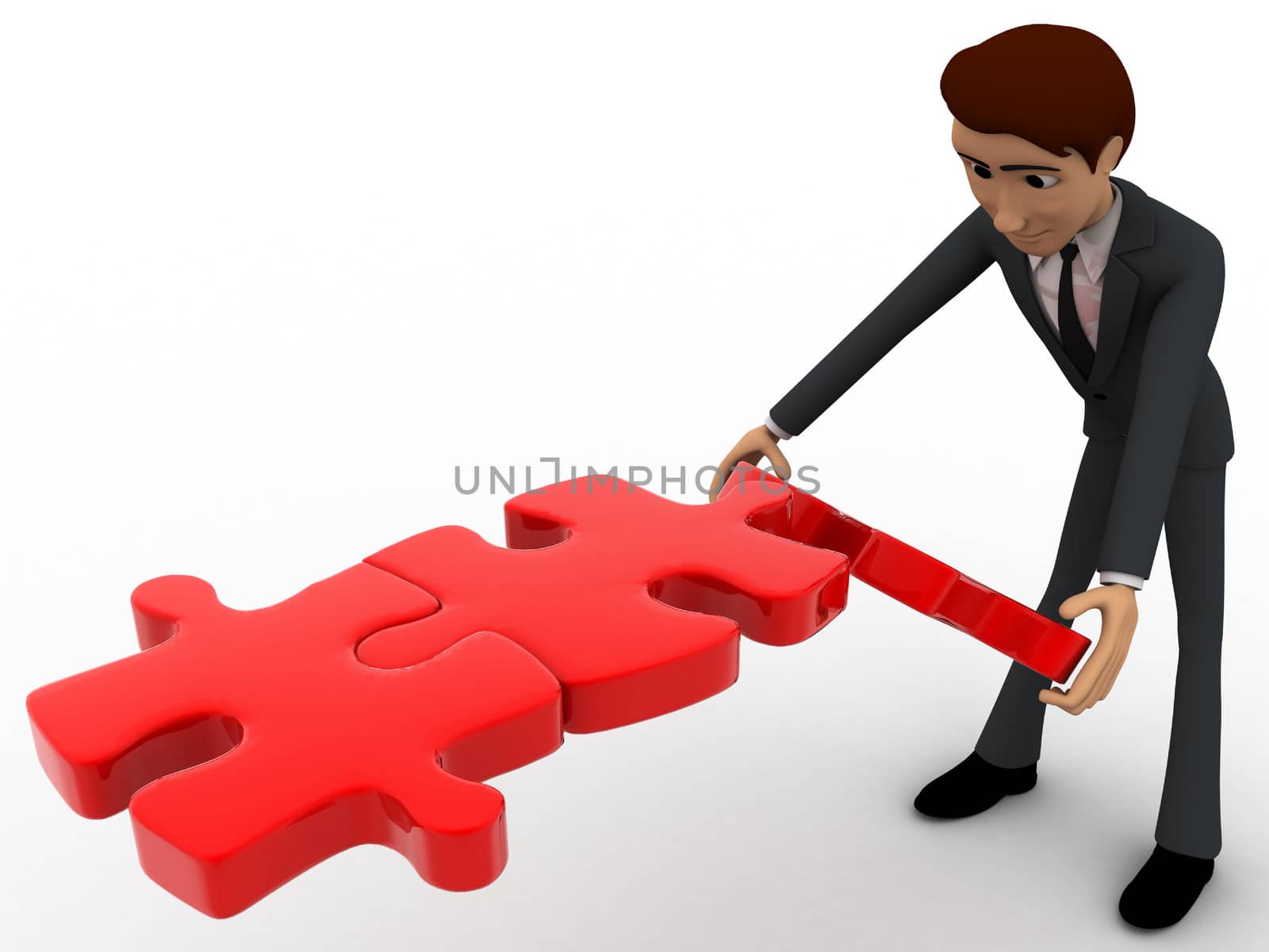 3d man making flying way using red jigsaw puzzle pieces concept by touchmenithin@gmail.com