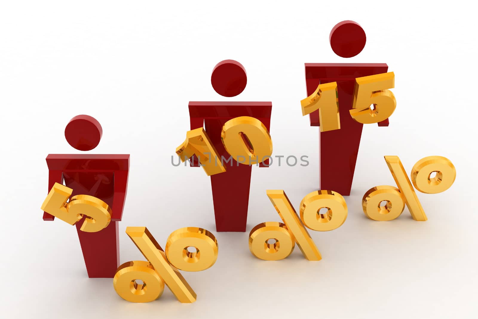 3d man with 5, 10 and 15 percentage discount concept by touchmenithin@gmail.com