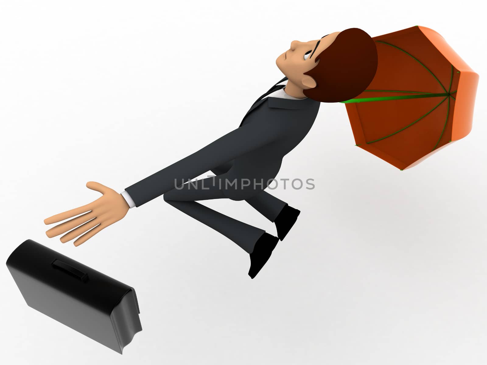 3d man happy and jump with briefcase and umbrella concept by touchmenithin@gmail.com