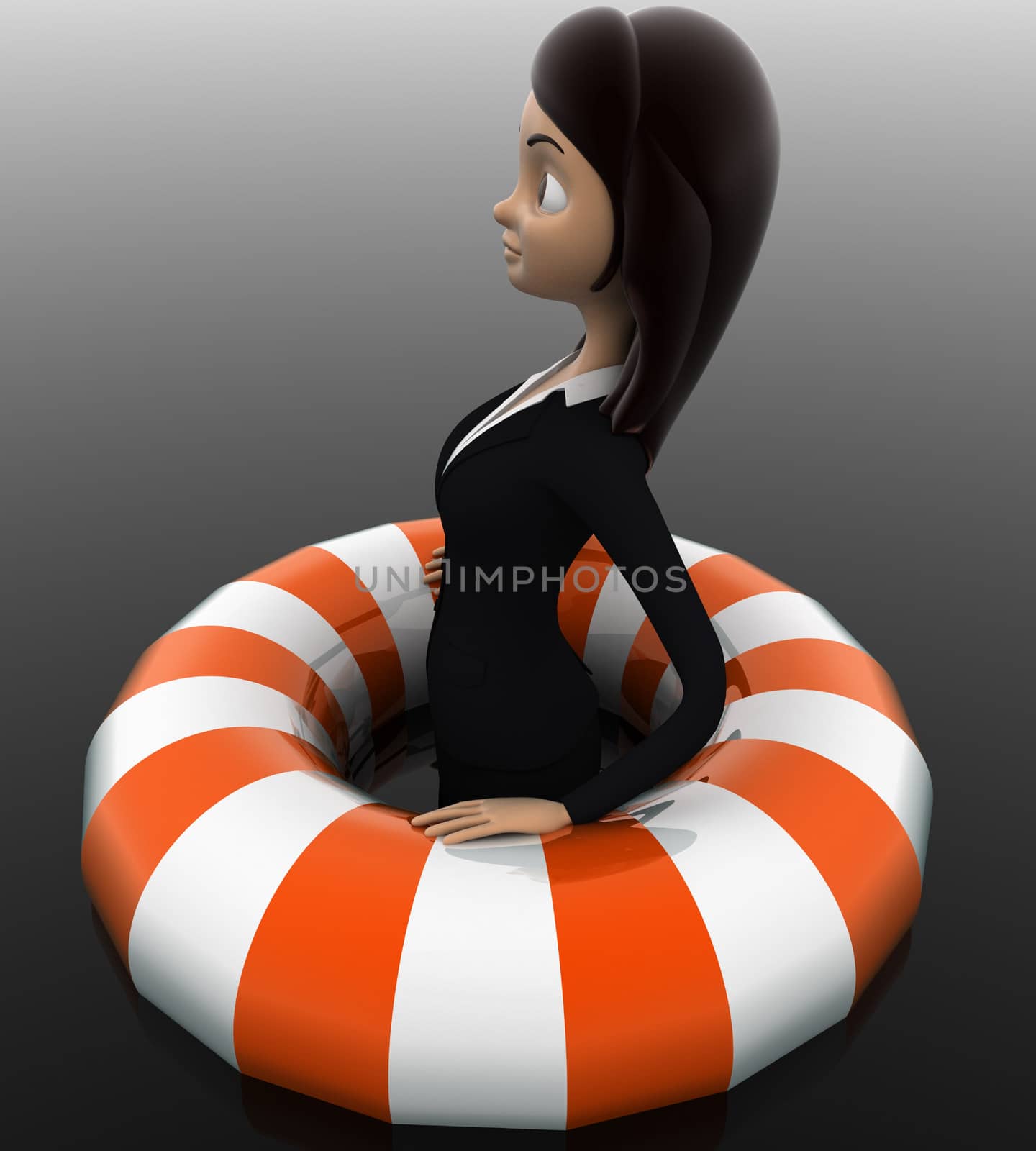3d woman float with life saver floating tube concept by touchmenithin@gmail.com