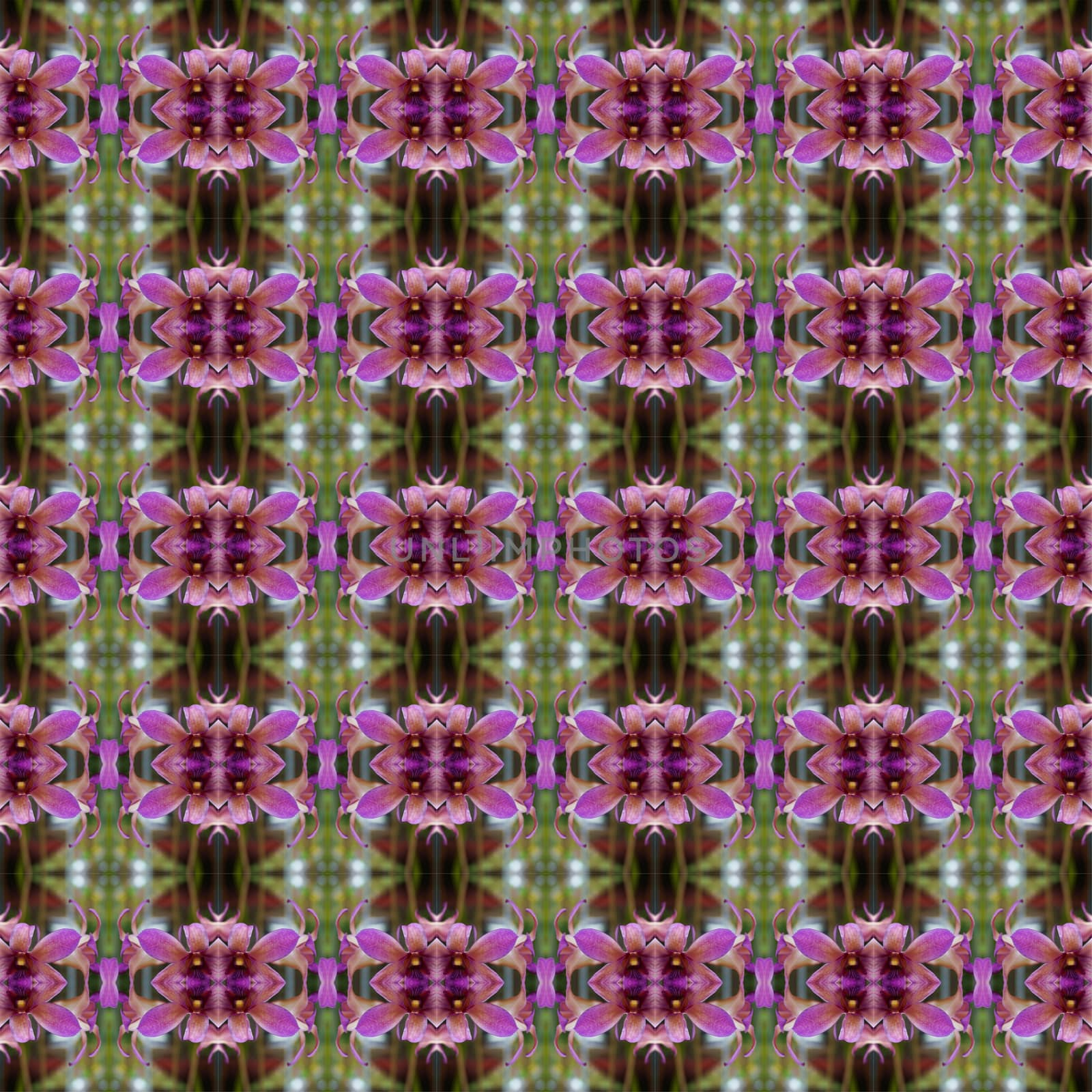 Purple orchid grown in a hanging basket in front of the house seamless use as pattern and wallpaper.