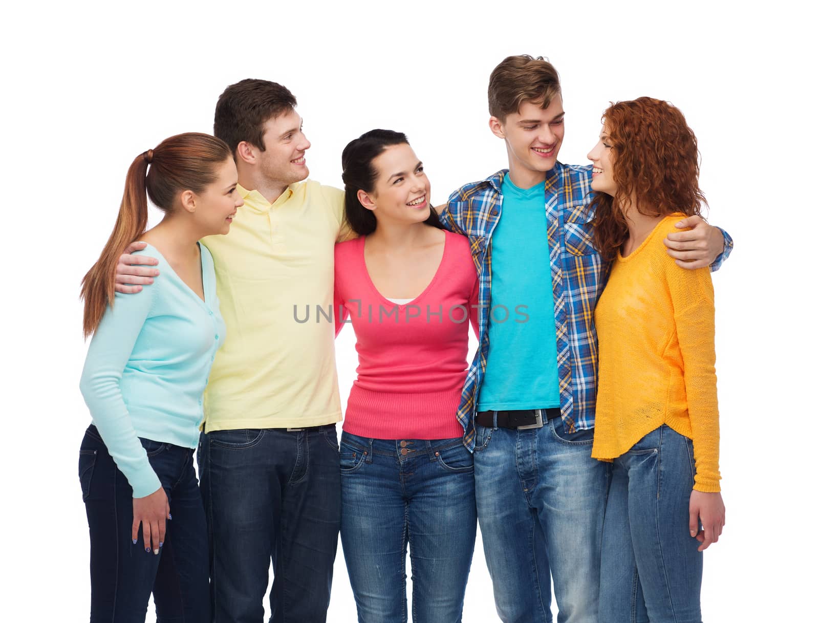 friendship, youth and people concept - group of smiling teenagers