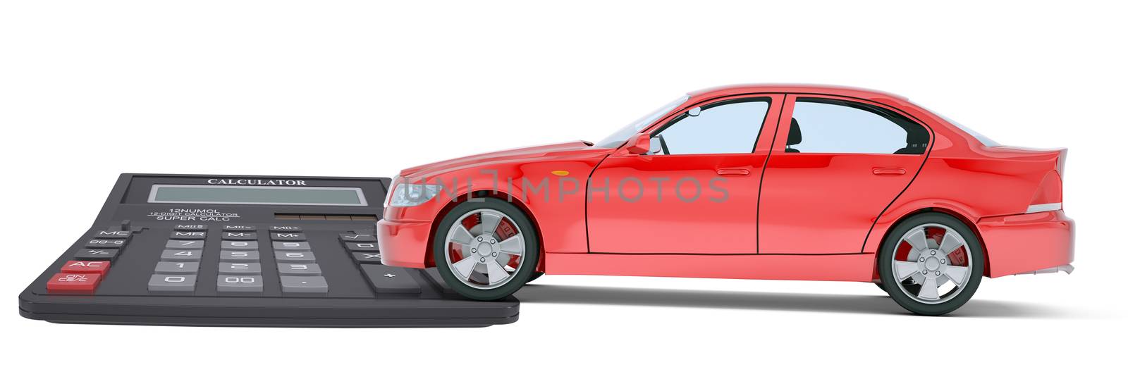 Car with calculator on isolated white background