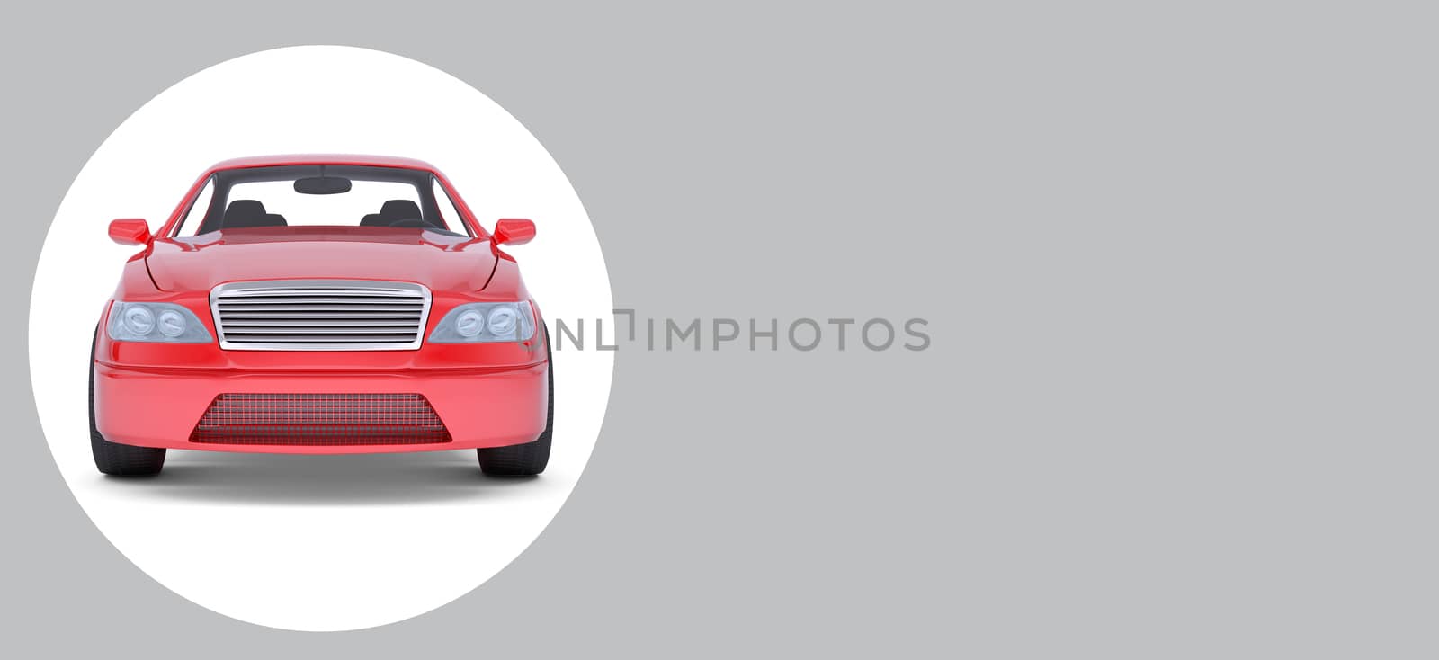 Red car in white circle on isolated grey background