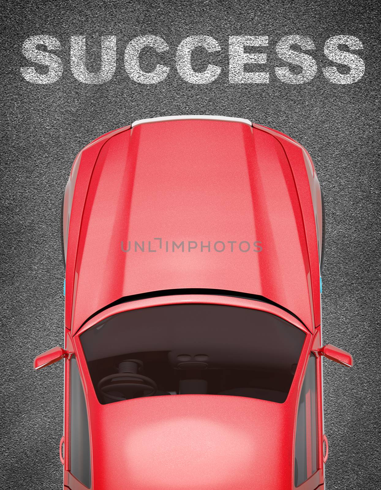 Car on grey texture background with word by cherezoff