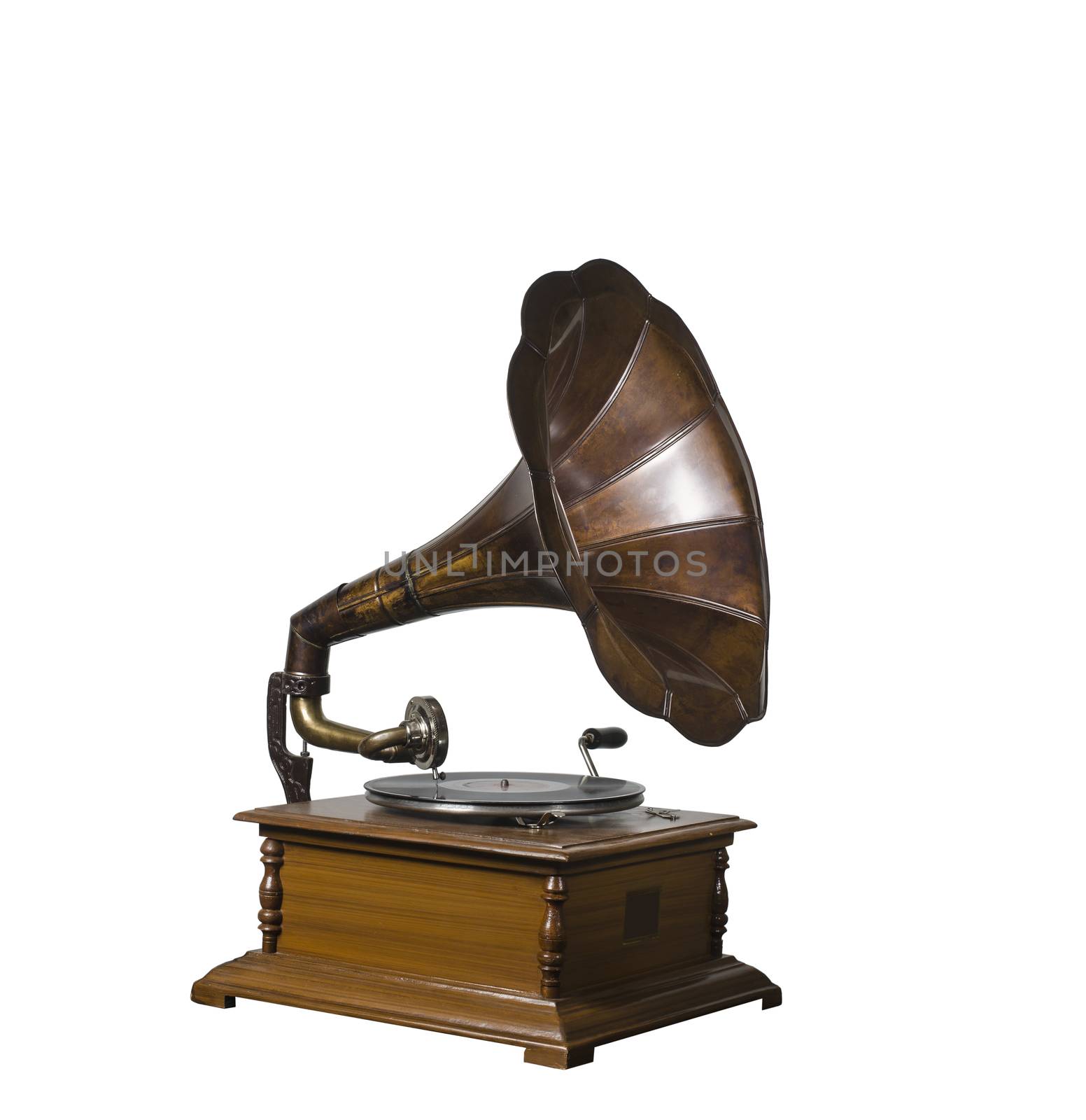 Classic Gramophone on white background by Paulmatthewphoto