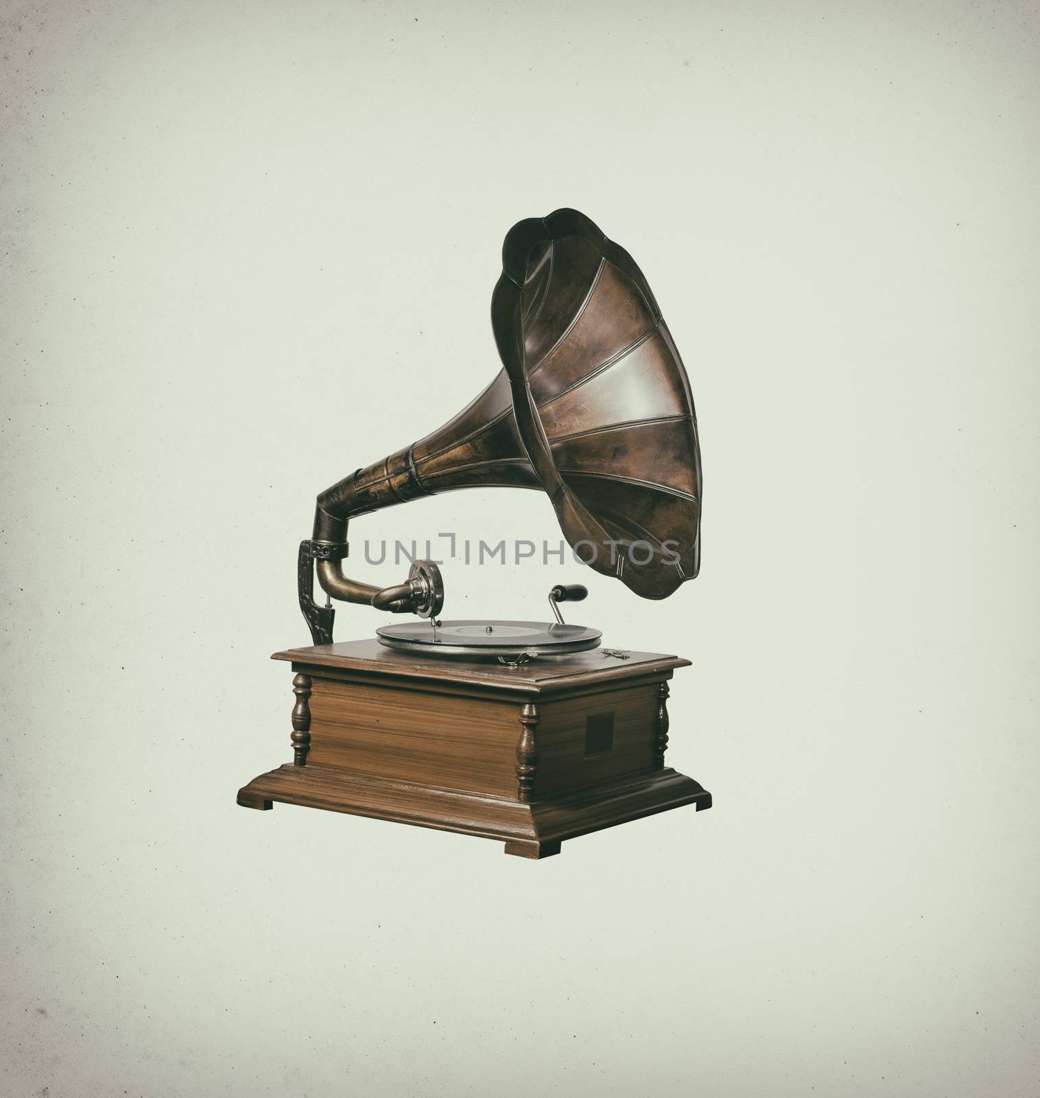 Classic Gramophone on vintage background by Paulmatthewphoto