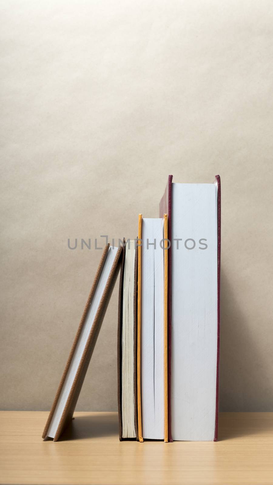 stand up of book on wood table background