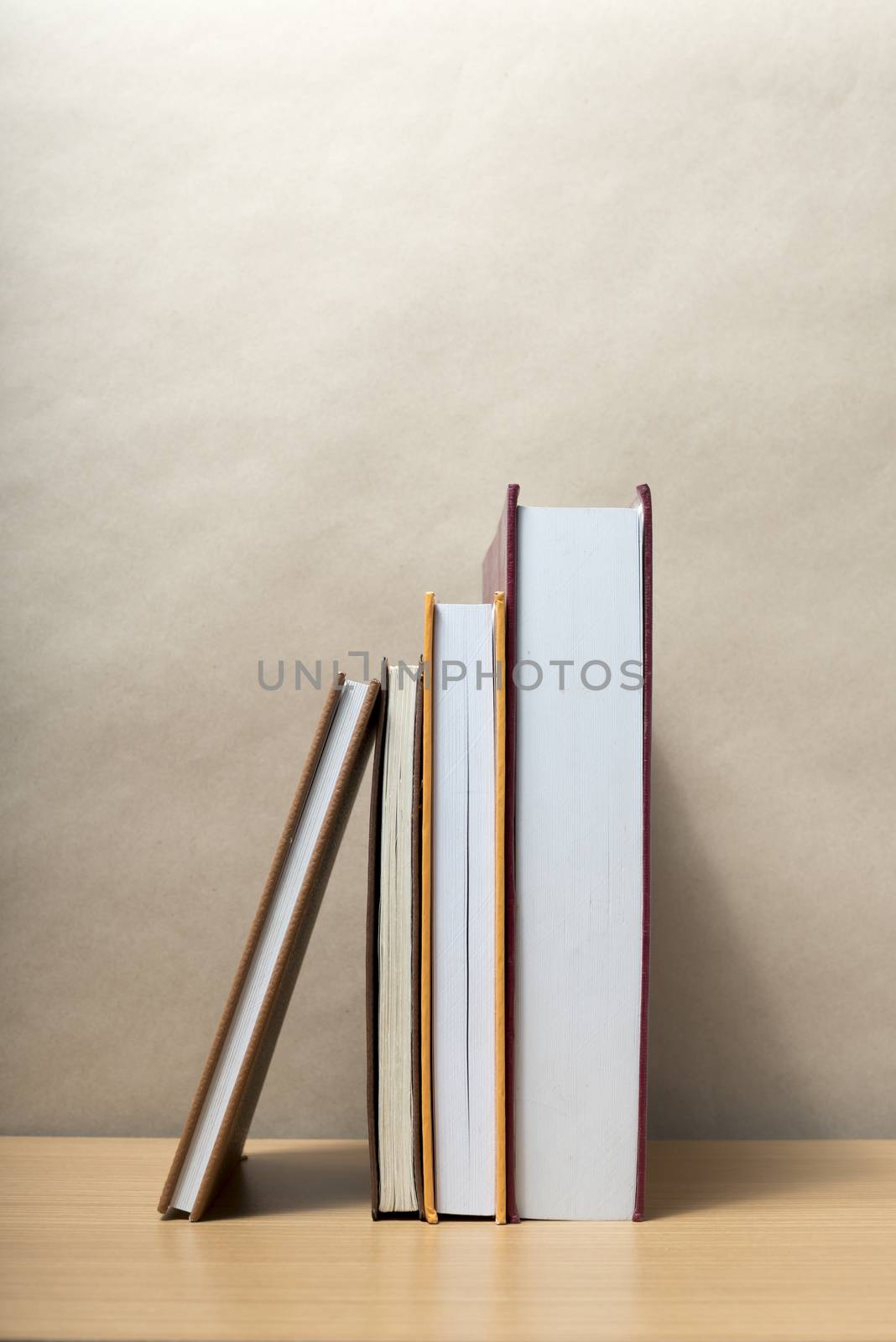 stand up of book on wood table background