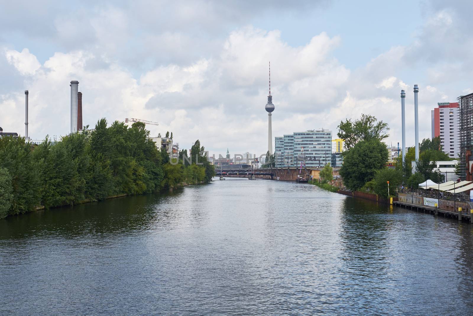 BERLIN, GERMANY - JULY 07: East Berlin cityscape from Spree river, with TV tower prominent in the image
. July 07, 2015 in Berlin.