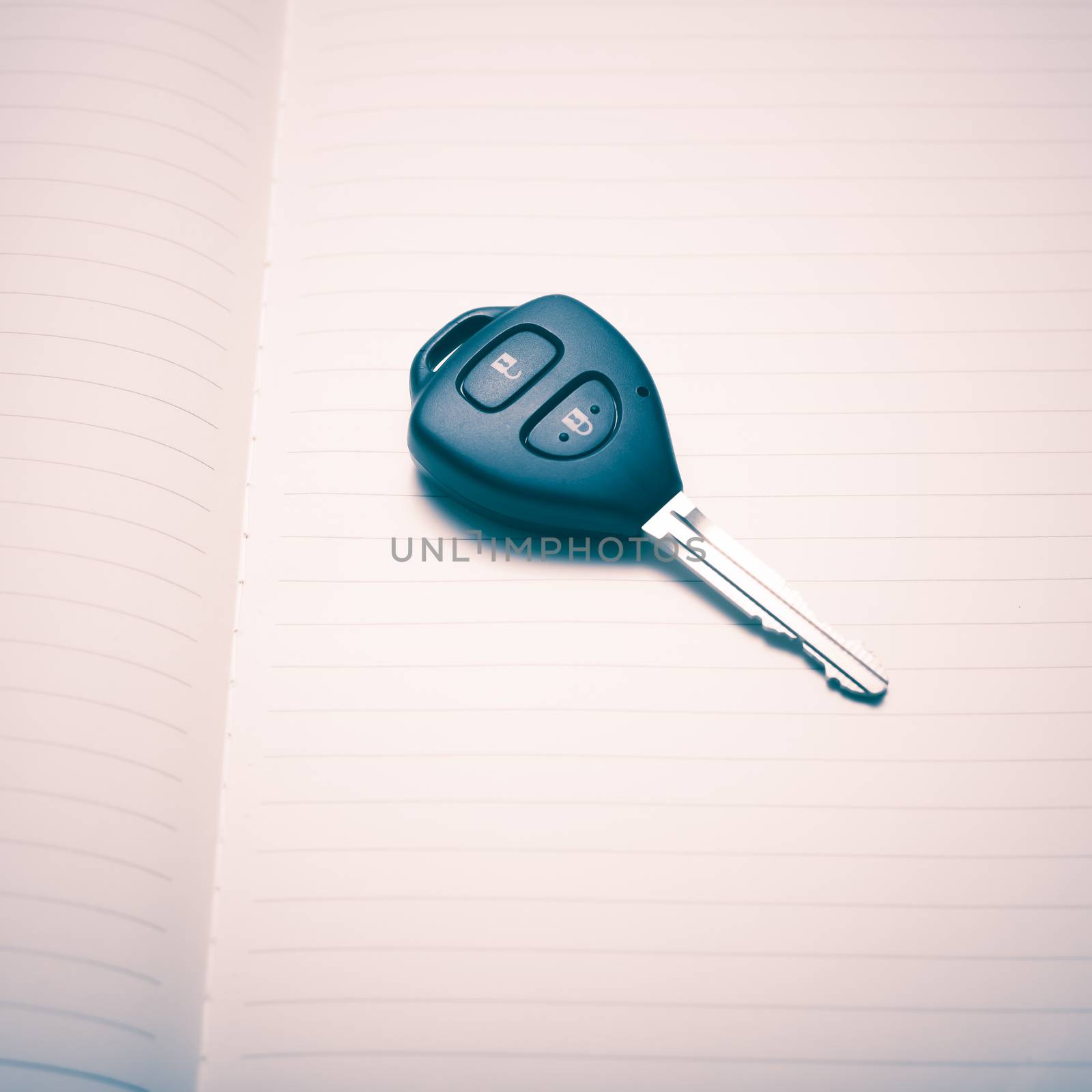 car key on notebook paper vintage style