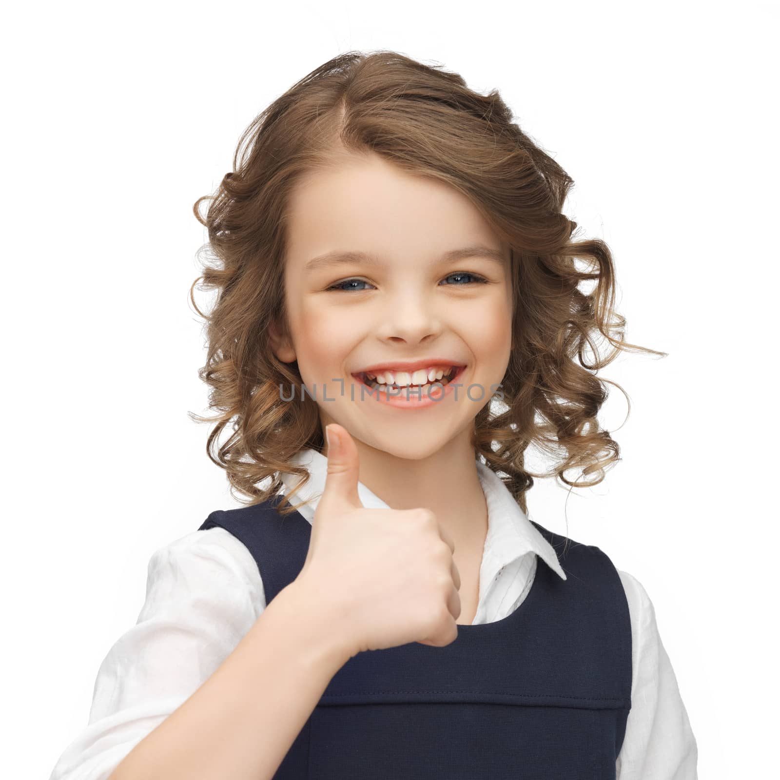 pre-teen girl showing thumbs up by dolgachov