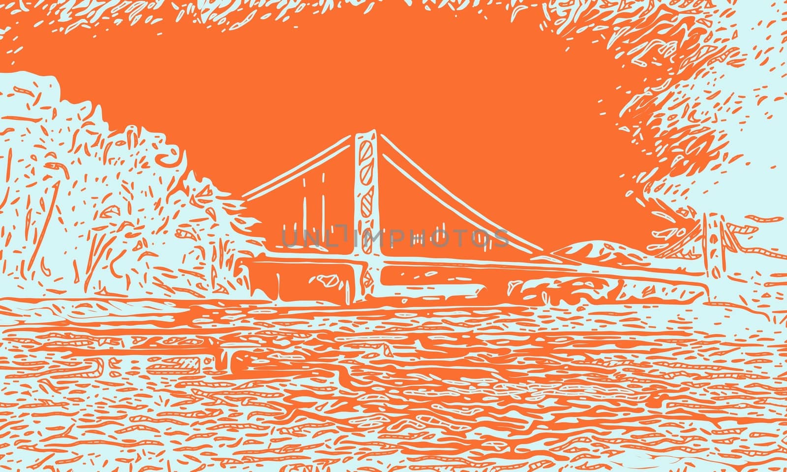drawing golden gate bridge with orange background by Timmi