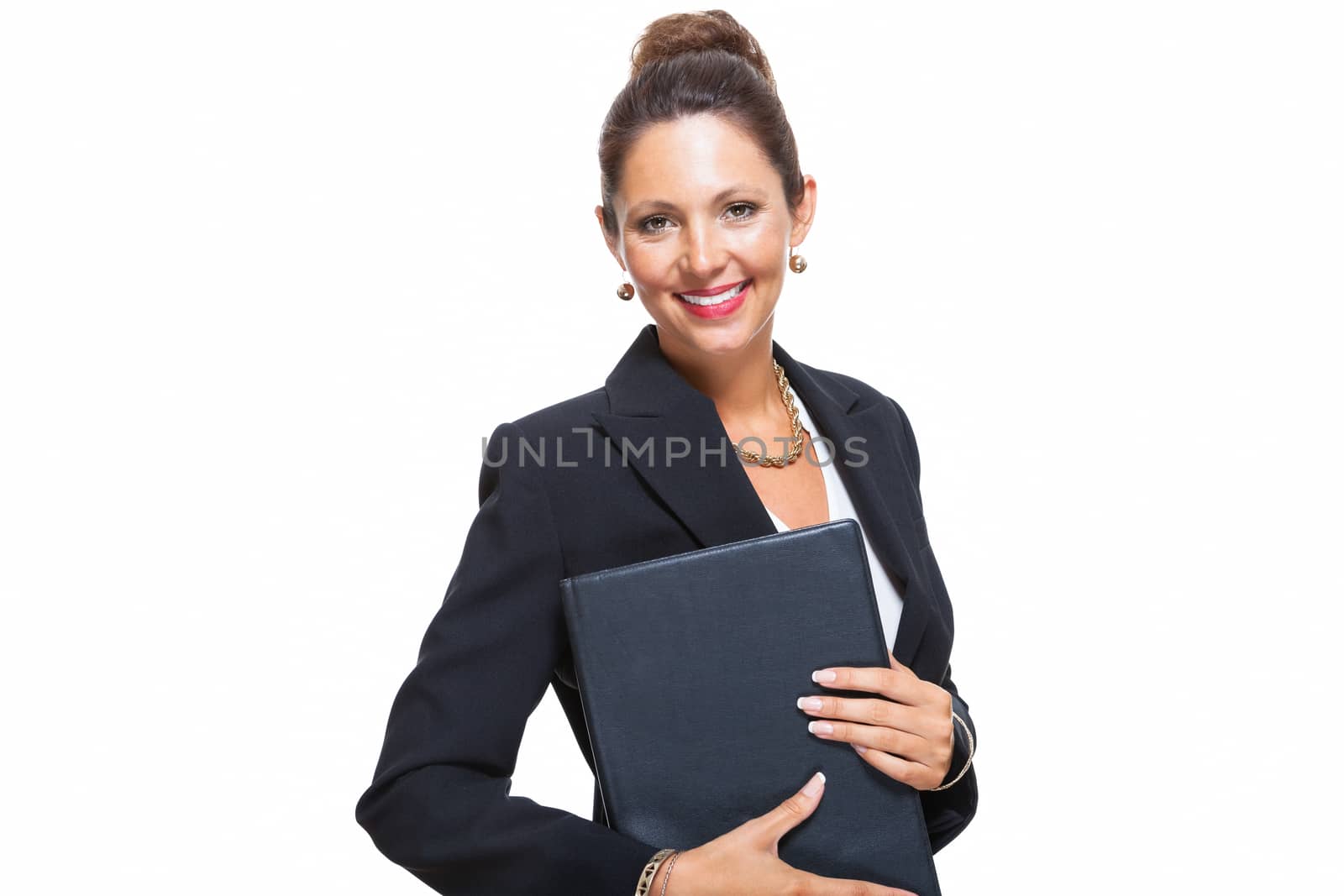 Smiling Pretty Businesswoman Holding a File Folder by juniart