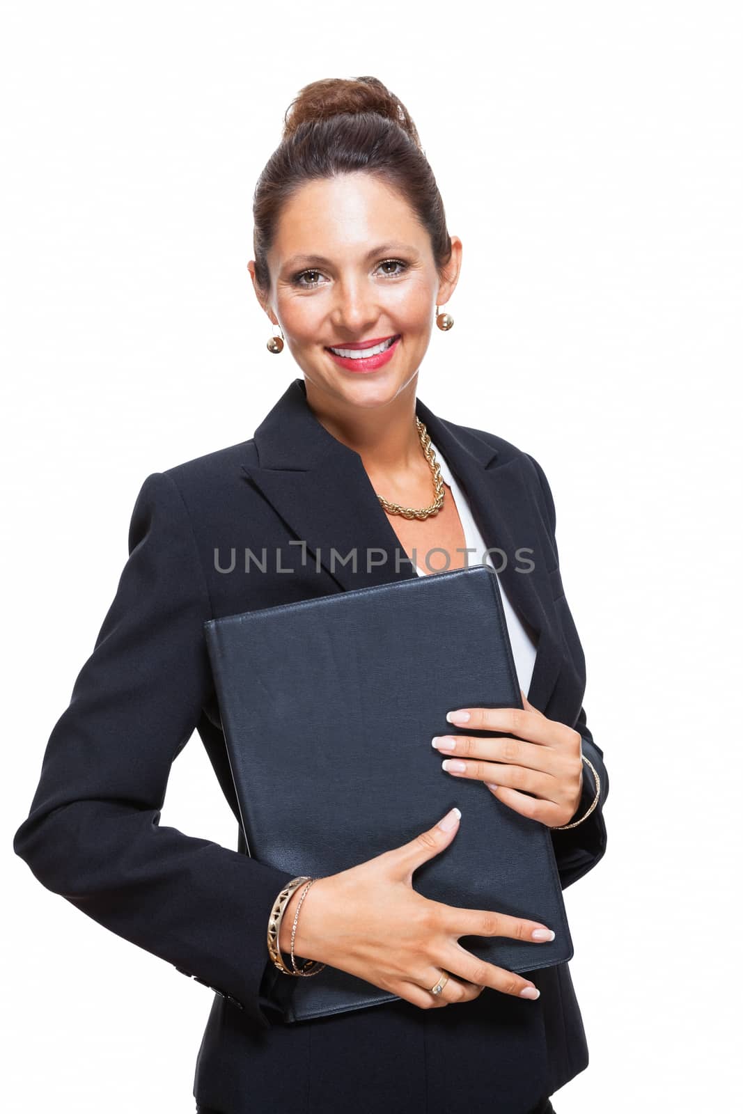Smiling Pretty Businesswoman Holding a File Folder by juniart