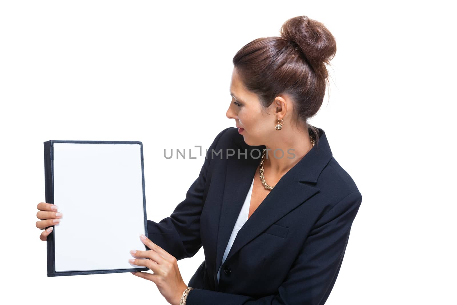 Businesswoman Showing a Document with Copy Space by juniart