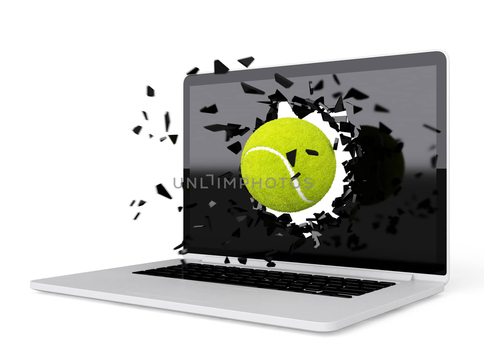 tennis ball destroy laptop by teerawit