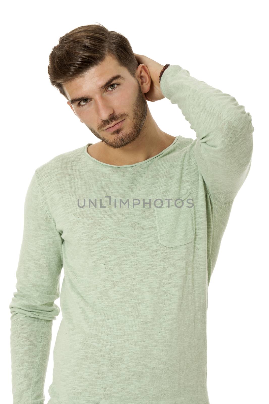 young man in casual fashion on white by juniart