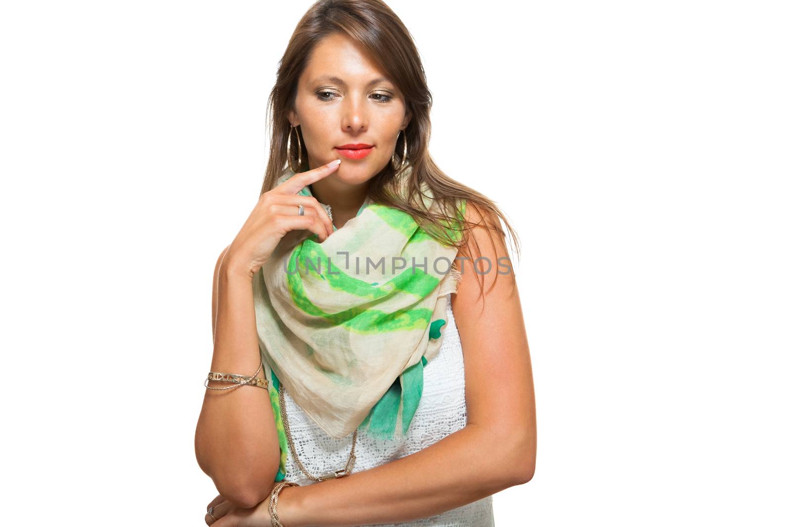 Pensive Stylish Pretty Woman Touching her Face by juniart