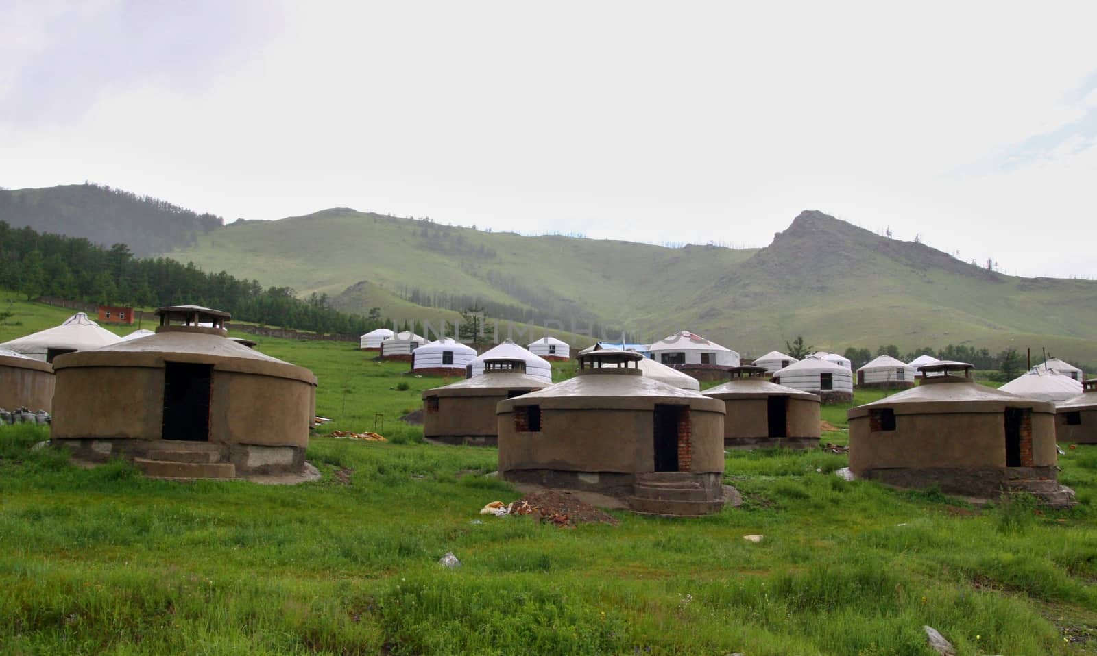 new construction of the jurts near capital town Ullanbaator in Mongolia