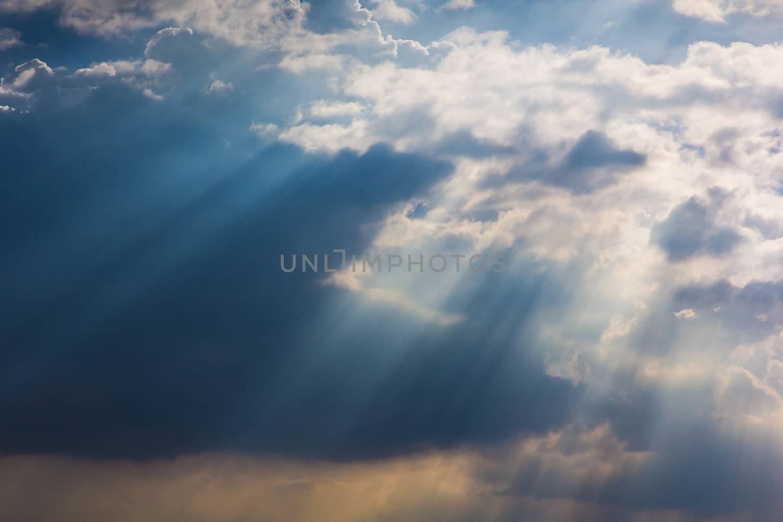 Sun ray through haze on sky can be used as background and dramatic look