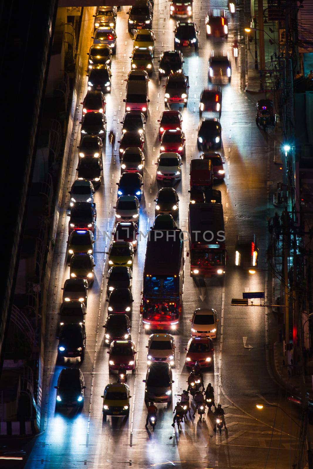 automobile congestion traffic jam in the night 