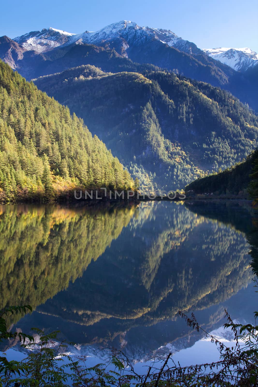 mirror lake with mountain view at Jiuzhaigou scenic area, Sichuan, China