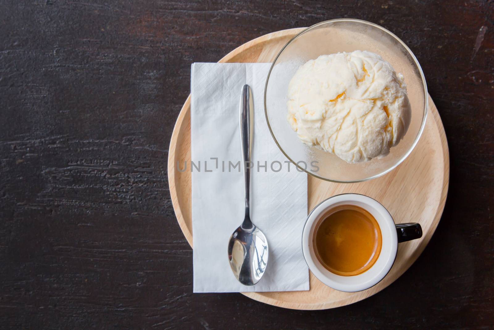 ice cream with espresso coffee with copy space