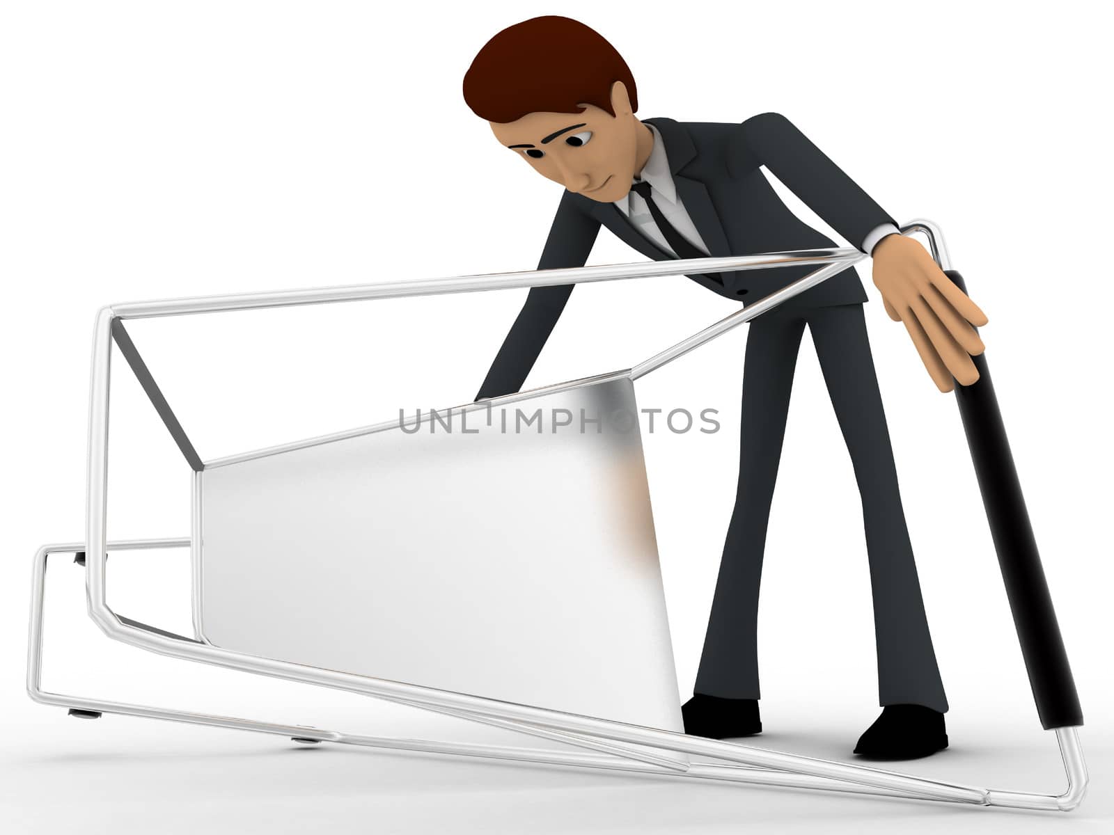 3d man taking up falled shopping cart concept by touchmenithin@gmail.com