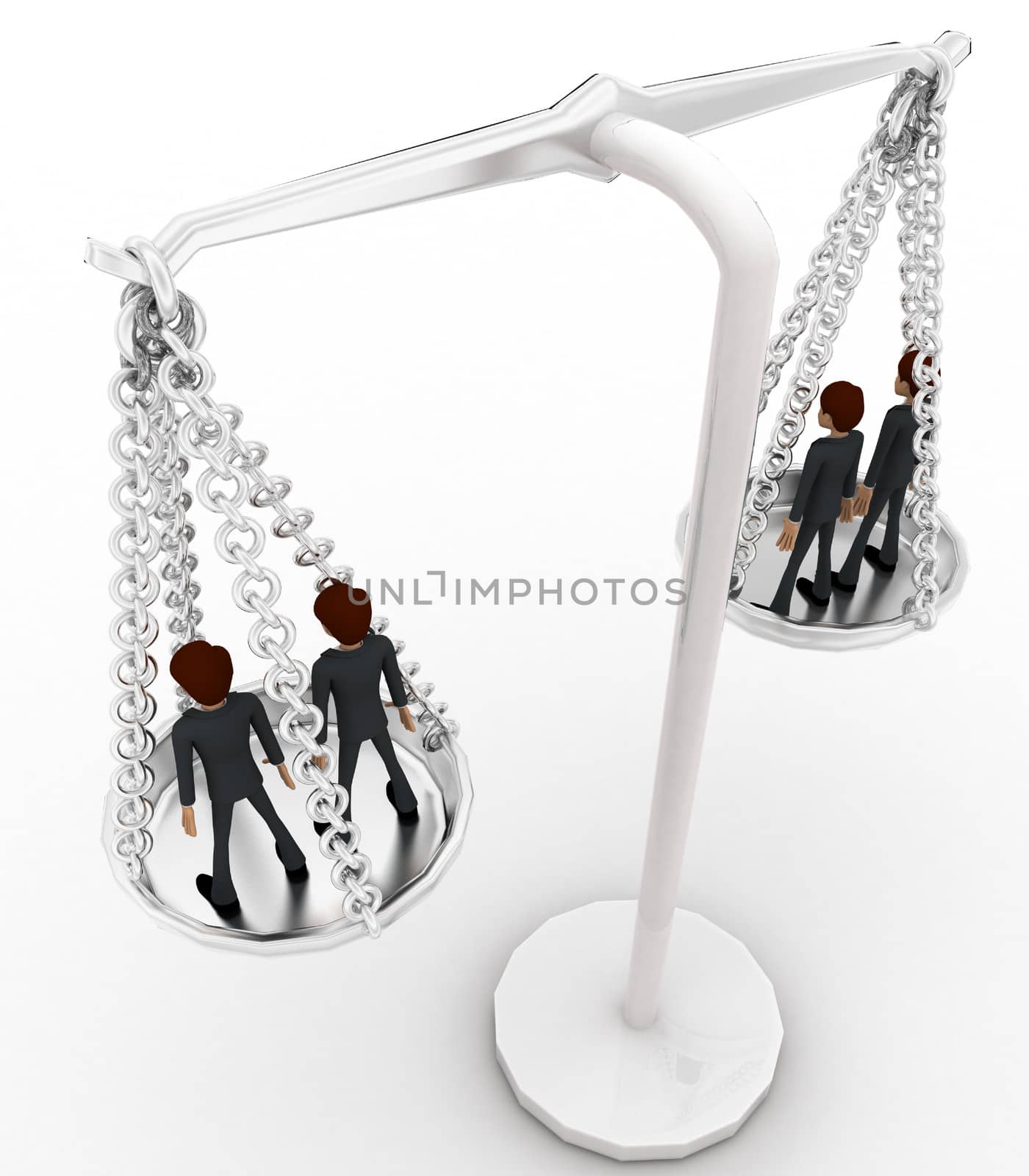 3d men standing inside weighing scale concept on white background, top angle view