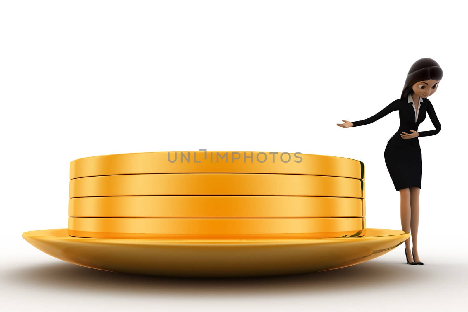 3d woman present golden coin in golden dish concept by touchmenithin@gmail.com