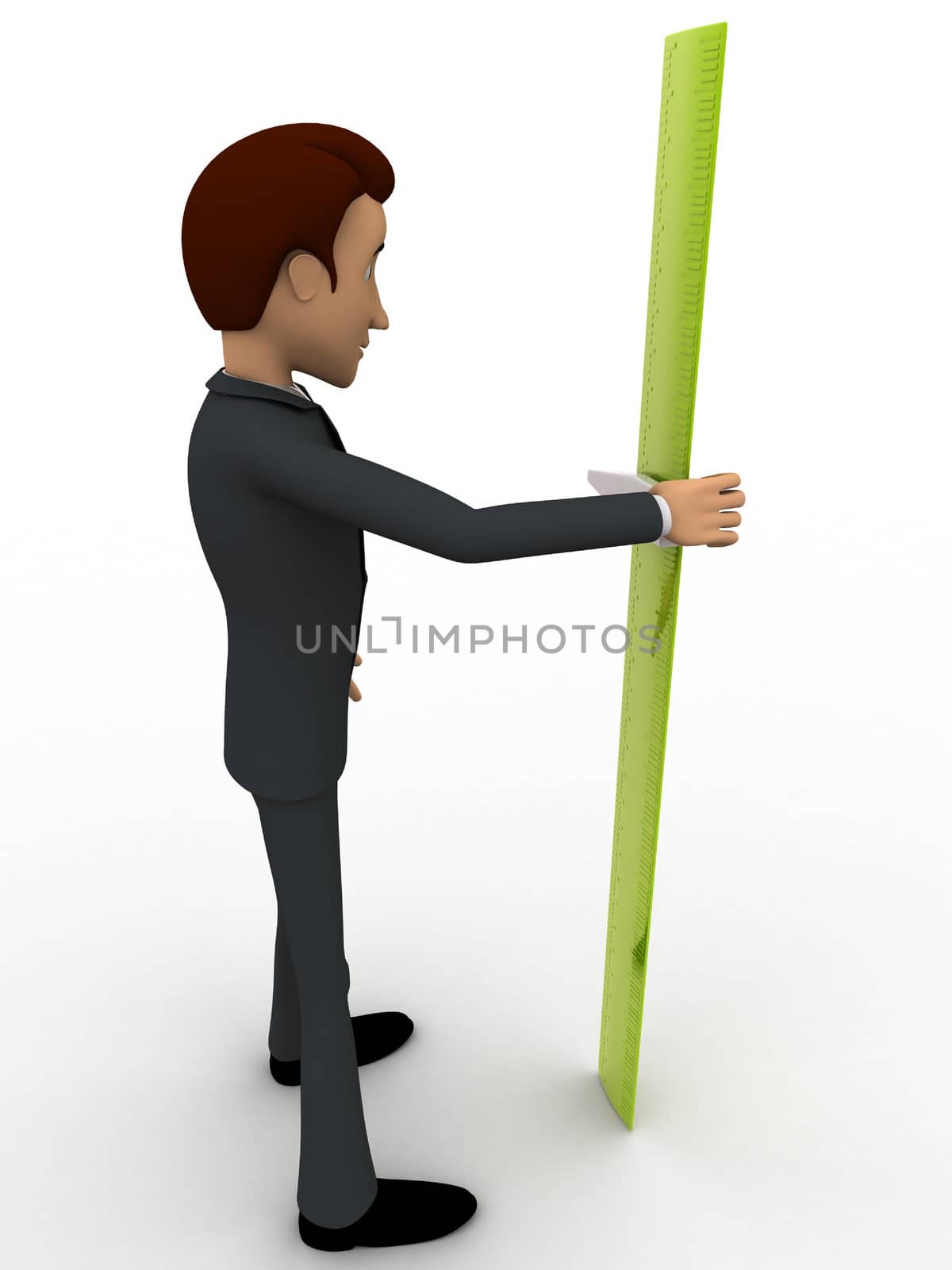 3d man with green measure tape to measure height concept by touchmenithin@gmail.com