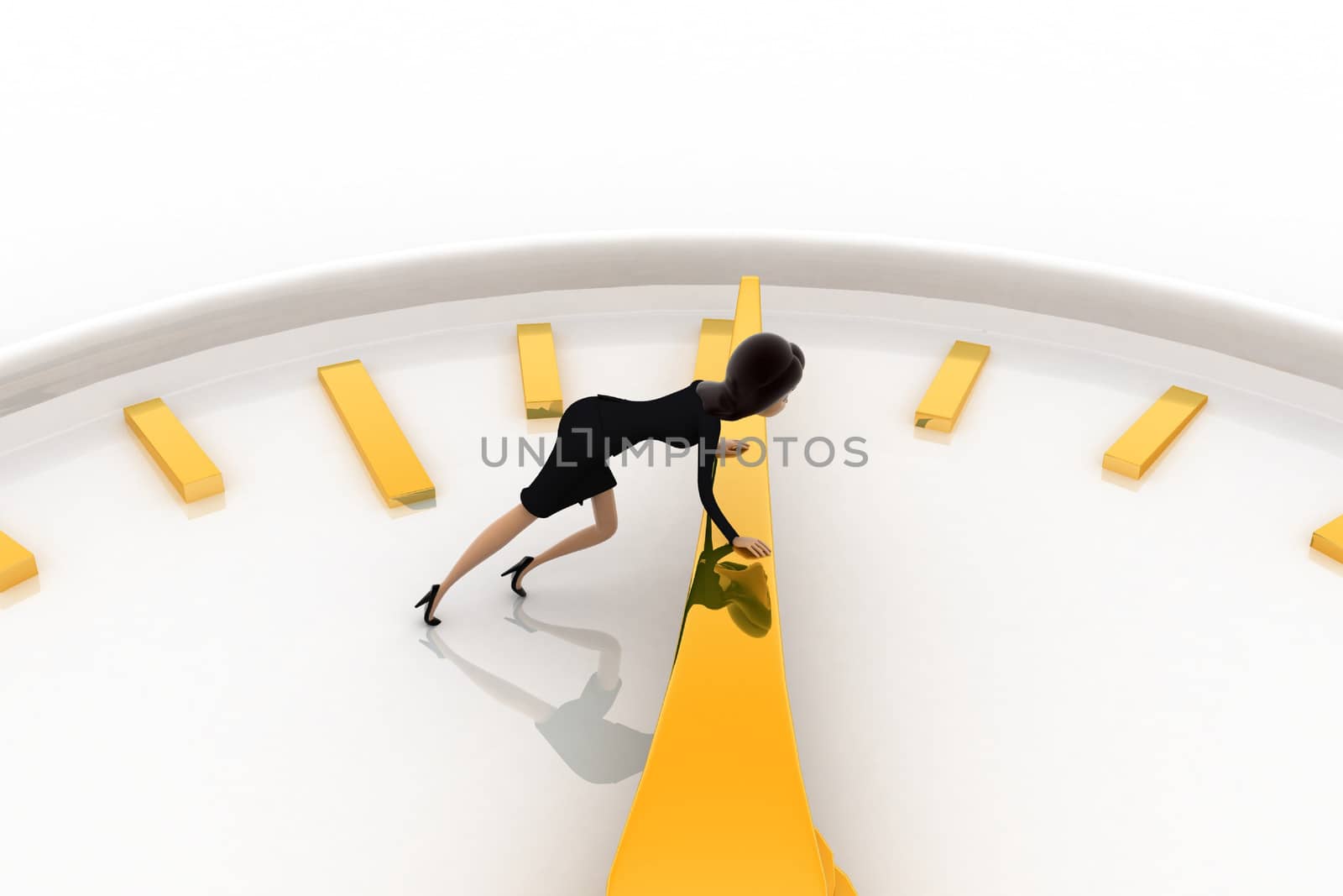 3d woman pushing lever of clock concept by touchmenithin@gmail.com