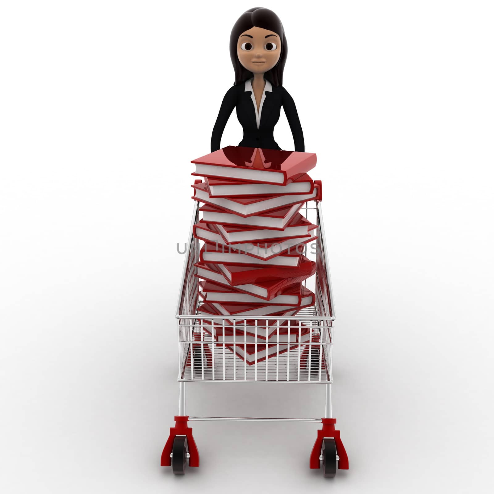 3d woman with cart and books in it concept by touchmenithin@gmail.com