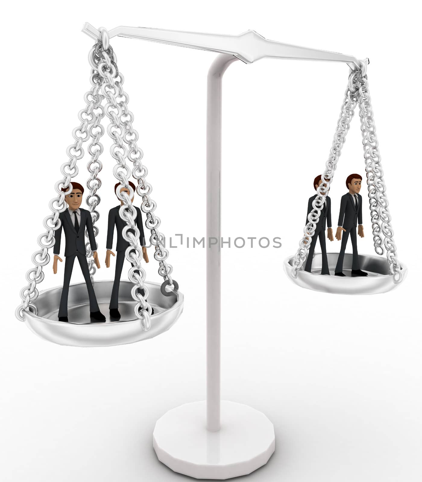 3d men standing inside weighing scale concept on white background,  side angle view