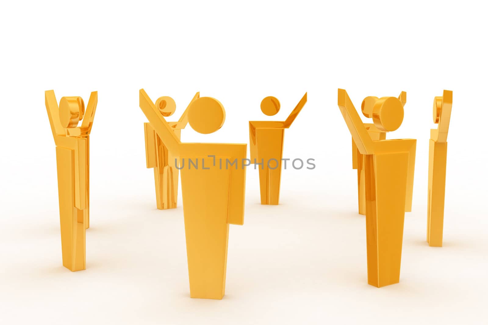 3d man lined up in circle concept on white background, right side angle view